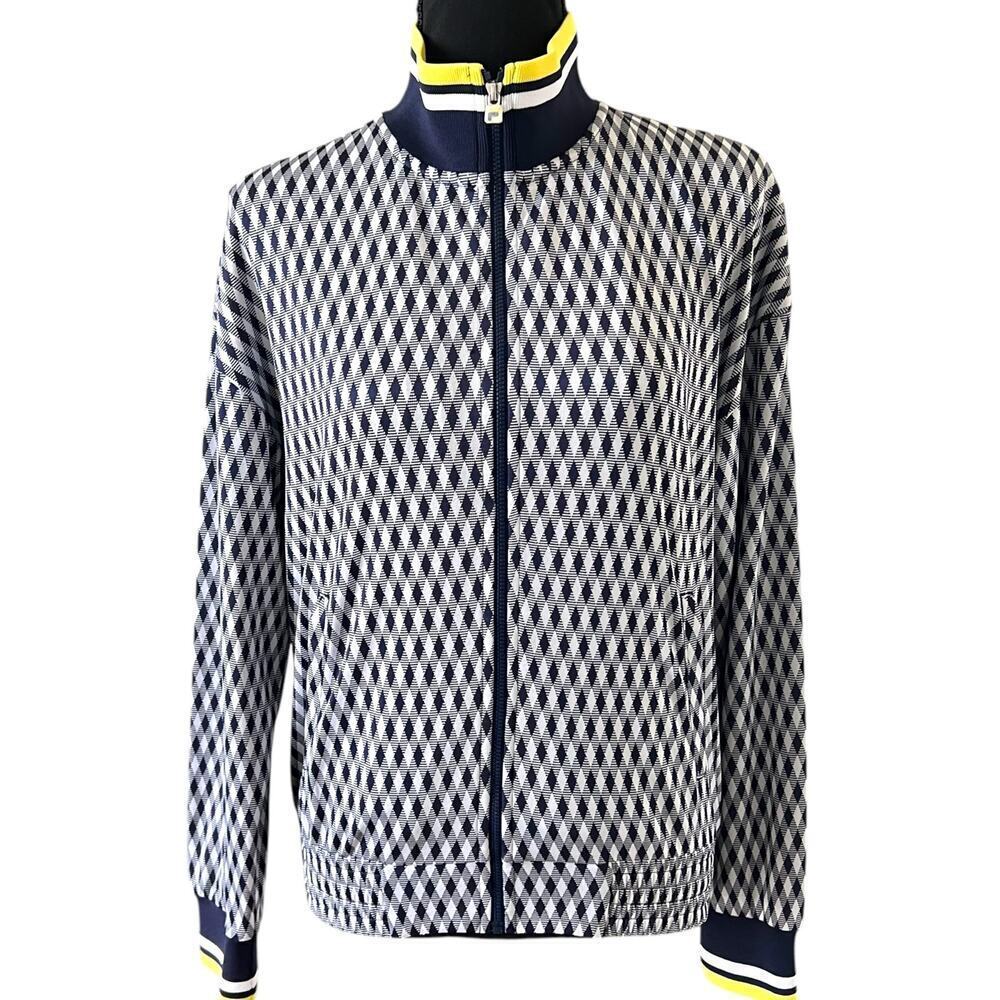 Fila Women's Y2K Argyle Full‎ Zip Jacket Blue White Yellow Size Small